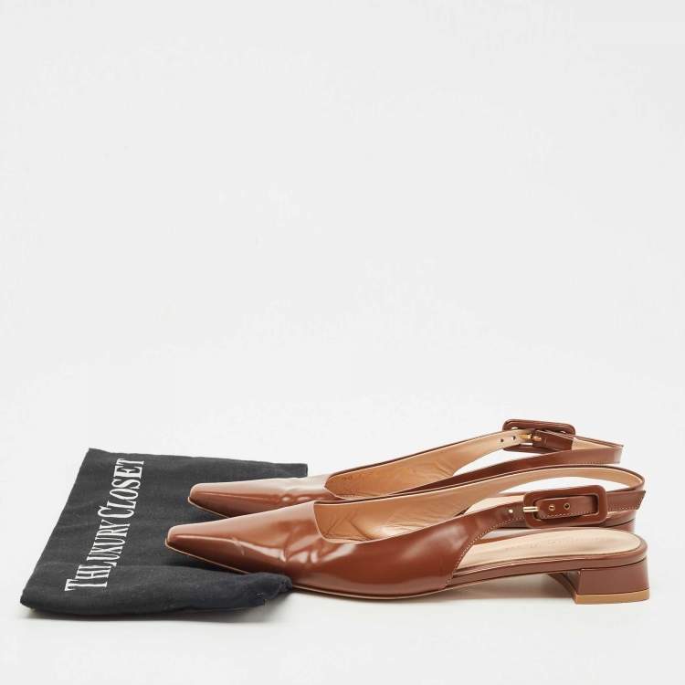 Pre Owned Gianvito Rossi Brown Leather Lindsay Slingback Flats Size 36.5