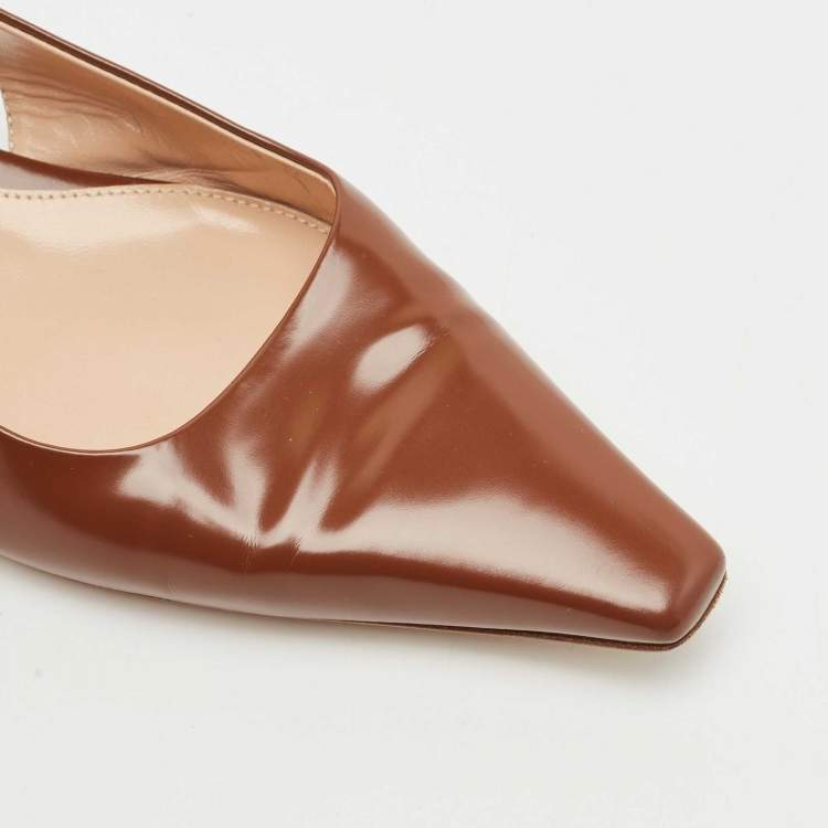 Pre Owned Gianvito Rossi Brown Leather Lindsay Slingback Flats Size 36.5