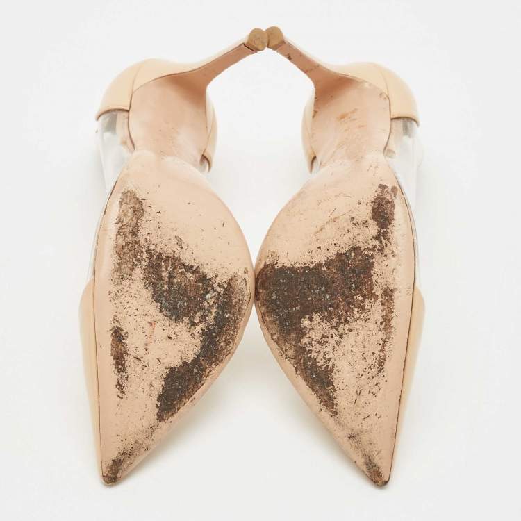 Pre Owned Gianvito Rossi Beige/Transparent Patent Leather and PVC Plexi Pointed Toe Pumps Size 37.5