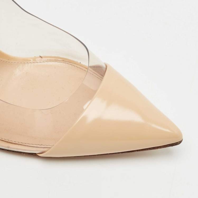 Pre Owned Gianvito Rossi Beige/Transparent Patent Leather and PVC Plexi Pointed Toe Pumps Size 37.5