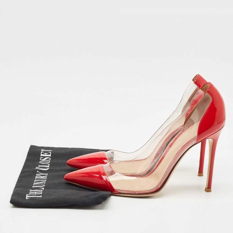 Pre Owned Gianvito Rossi Red/Transparent Patent Leather and PVC Plexi Pumps Size 39