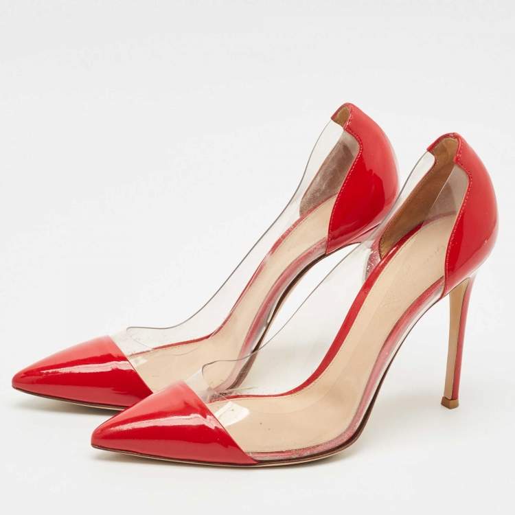 Pre Owned Gianvito Rossi Red/Transparent Patent Leather and PVC Plexi Pumps Size 39