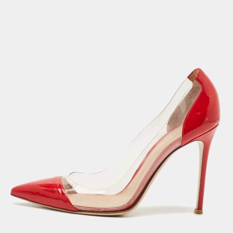 Pre Owned Gianvito Rossi Red/Transparent Patent Leather and PVC Plexi Pumps Size 39