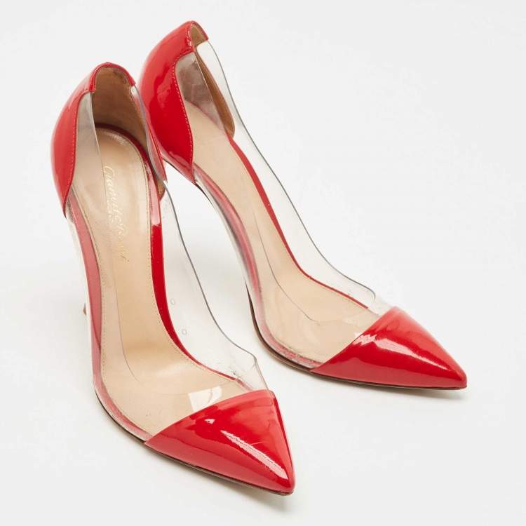 Pre Owned Gianvito Rossi Red/Transparent Patent Leather and PVC Plexi Pumps Size 39