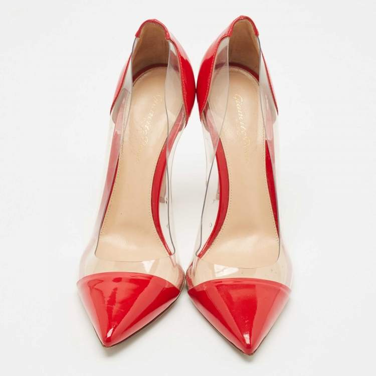 Pre Owned Gianvito Rossi Red/Transparent Patent Leather and PVC Plexi Pumps Size 39