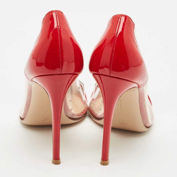 Pre Owned Gianvito Rossi Red/Transparent Patent Leather and PVC Plexi Pumps Size 39