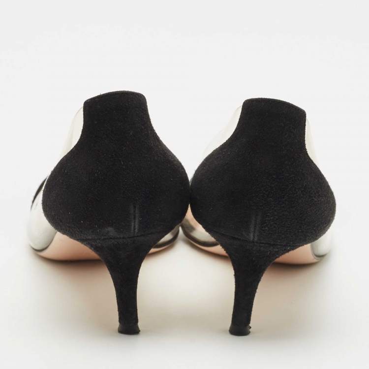 Pre Owned Gianvito Rossi Black/Transparent Suede and PVC Plexi Pumps Size 39
