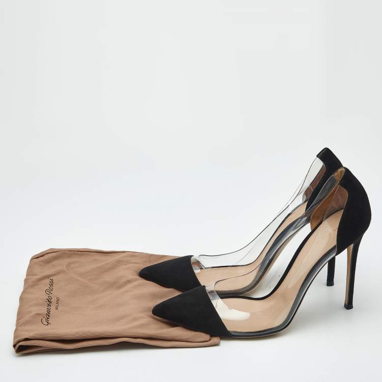 Pre Owned Gianvito Rossi Black Suede and PVC Plexi Pumps Size 41