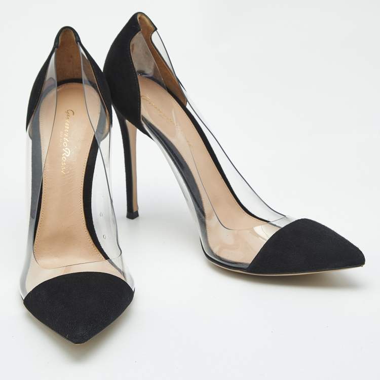 Pre Owned Gianvito Rossi Black Suede and PVC Plexi Pumps Size 41