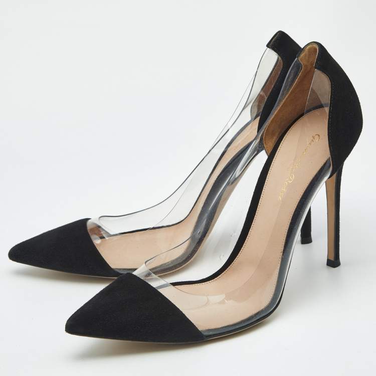 Pre Owned Gianvito Rossi Black Suede and PVC Plexi Pumps Size 41