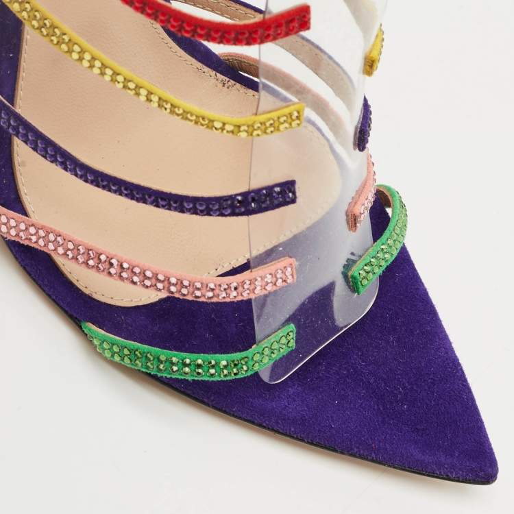 Pre Owned Gianvito Rossi Multicolor Suede Crystal Embellished Mirage Sandals Size 38