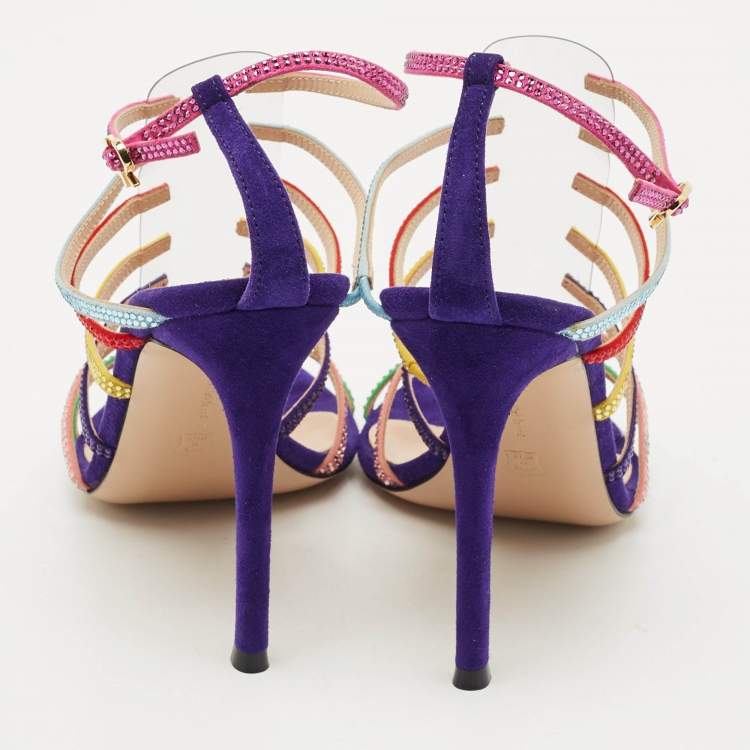 Pre Owned Gianvito Rossi Multicolor Suede Crystal Embellished Mirage Sandals Size 38