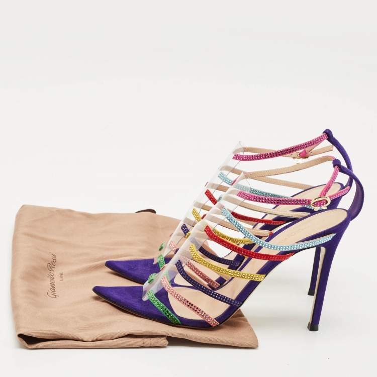Pre Owned Gianvito Rossi Multicolor Suede Crystal Embellished Mirage Sandals Size 38