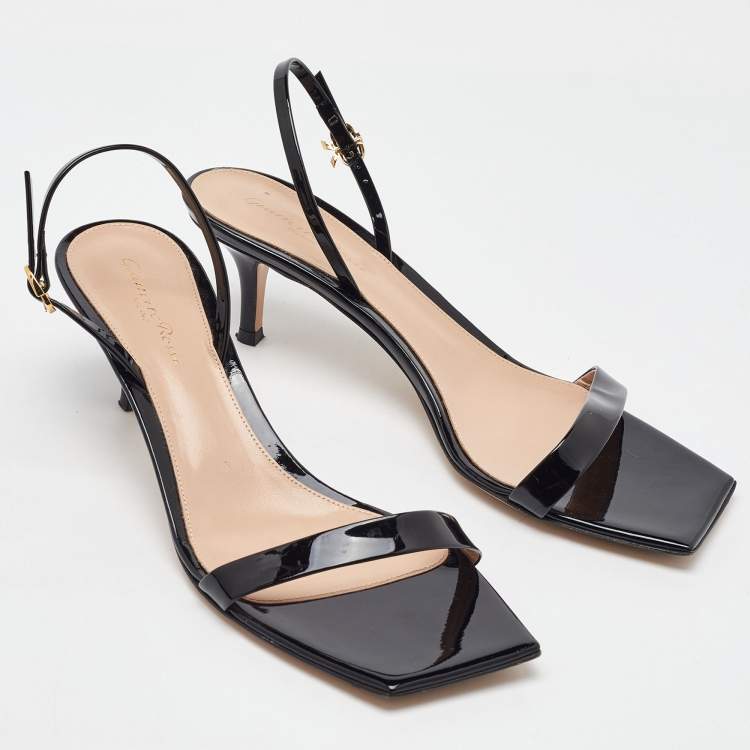 Pre Owned Gianvito Rossi Black Patent Leather Ribbon Slingback Sandals Size 40