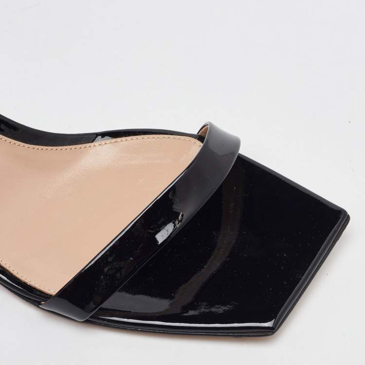 Pre Owned Gianvito Rossi Black Patent Leather Ribbon Slingback Sandals Size 40