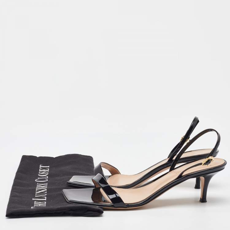 Pre Owned Gianvito Rossi Black Patent Leather Ribbon Slingback Sandals Size 40