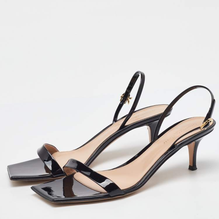 Pre Owned Gianvito Rossi Black Patent Leather Ribbon Slingback Sandals Size 40