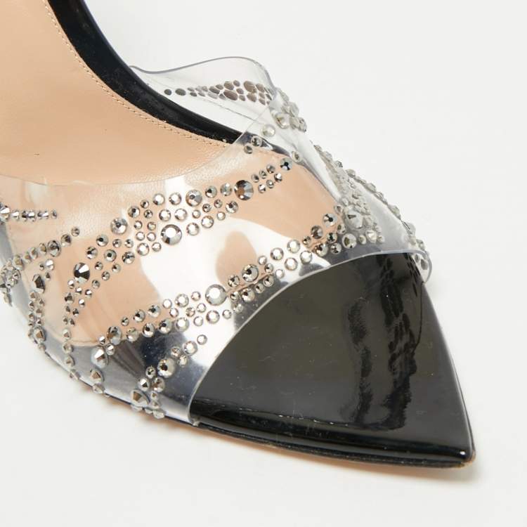 Pre Owned Gianvito Rossi Black PVC Ellle Crystals Embellished Slide Sandals Size 41
