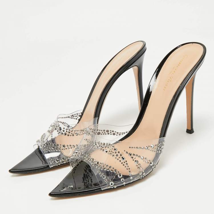 Pre Owned Gianvito Rossi Black PVC Ellle Crystals Embellished Slide Sandals Size 41