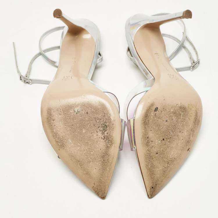 Pre Owned Gianvito Rossi Multicolor Iridescent Leather and PVC Plexi Stark Sandals Size 38
