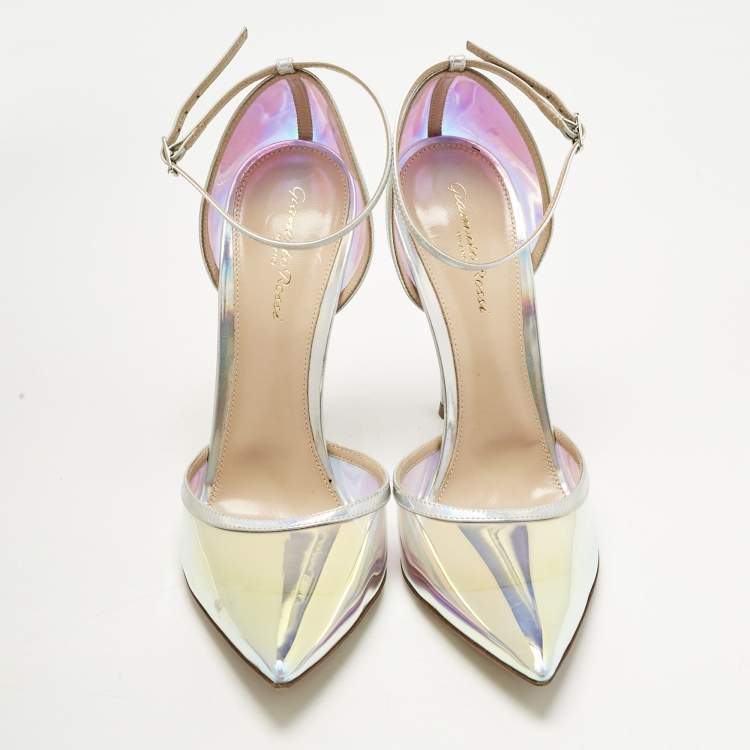 Pre Owned Gianvito Rossi Iridescent Leather and  PVC Ankle Strap Pumps  Size 40.5