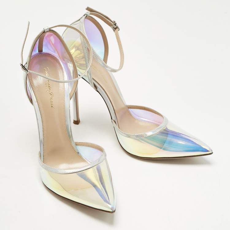Pre Owned Gianvito Rossi Iridescent Leather and  PVC Ankle Strap Pumps  Size 40.5