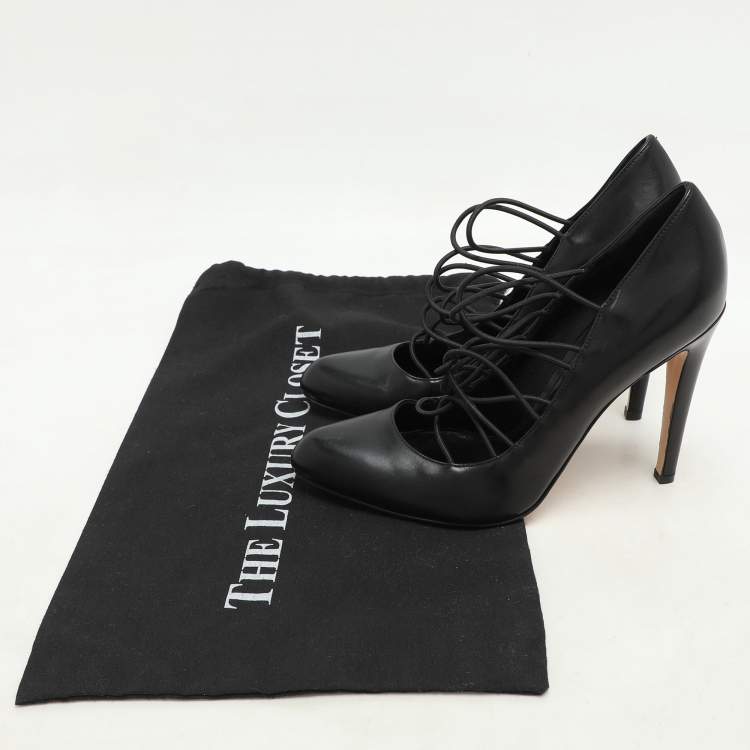 Pre Owned Gianvito Rossi Black Leather Strappy Pumps Size 38.5