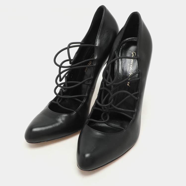 Pre Owned Gianvito Rossi Black Leather Strappy Pumps Size 38.5