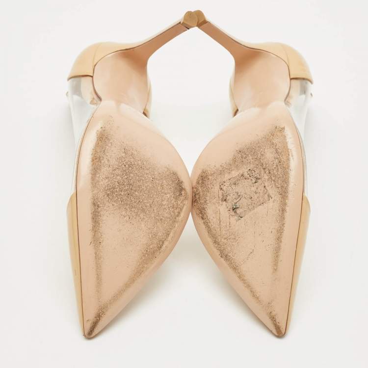 Pre Owned Gianvito Rossi Beige/Transparent Patent Leather and PVC Plexi Pointed Toe Pumps Size 37