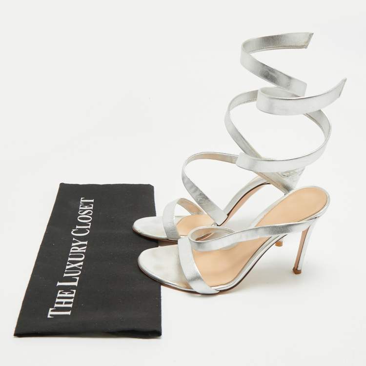 Pre Owned Gianvito Rossi Silver Leather Opera Slide Sandals Size 38