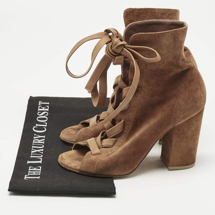 Pre Owned Gianvito Rossi Brown Suede Ankle Length Boots Size 37.5