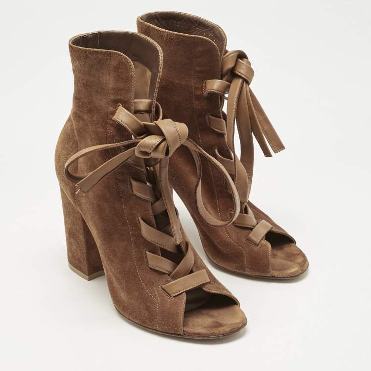 Pre Owned Gianvito Rossi Brown Suede Ankle Length Boots Size 37.5