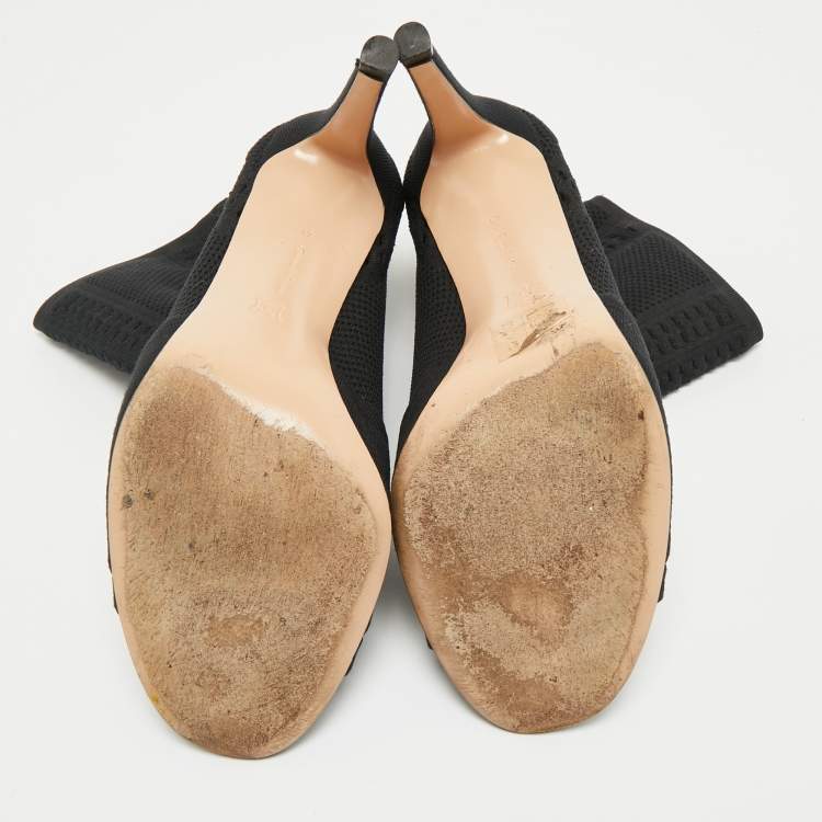 Pre Owned Gianvito Rossi Black Knit Fabric Peep Toe Ankle Length Boots Size 41