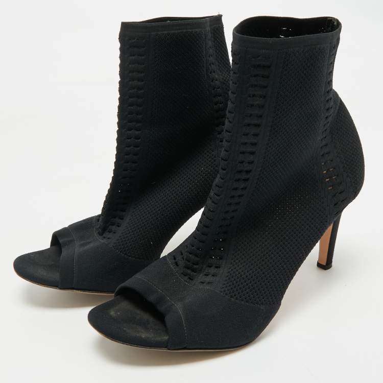Pre Owned Gianvito Rossi Black Knit Fabric Peep Toe Ankle Length Boots Size 41