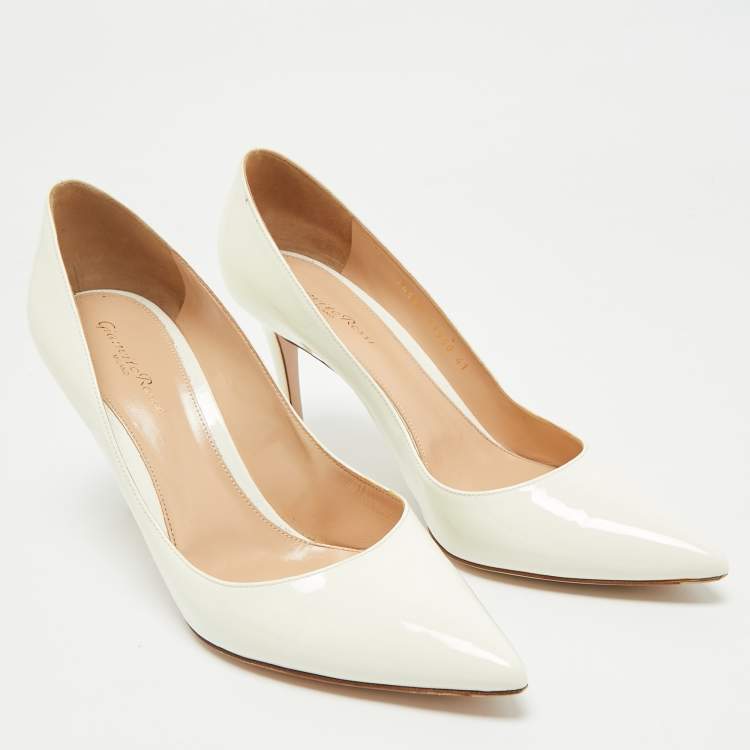 Pre Owned Gianvito Rossi White Patent Leather Plexi Pumps Size 41