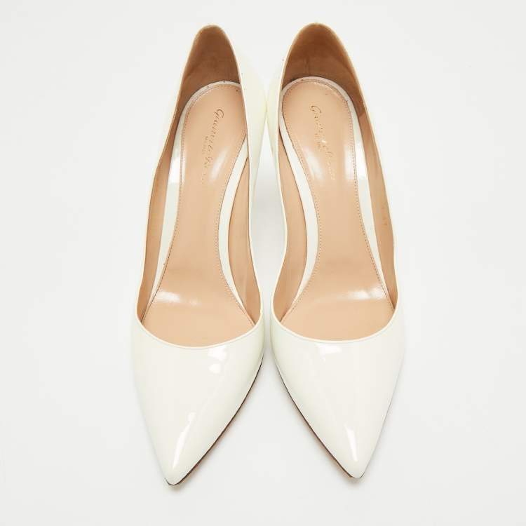 Pre Owned Gianvito Rossi White Patent Leather Plexi Pumps Size 41