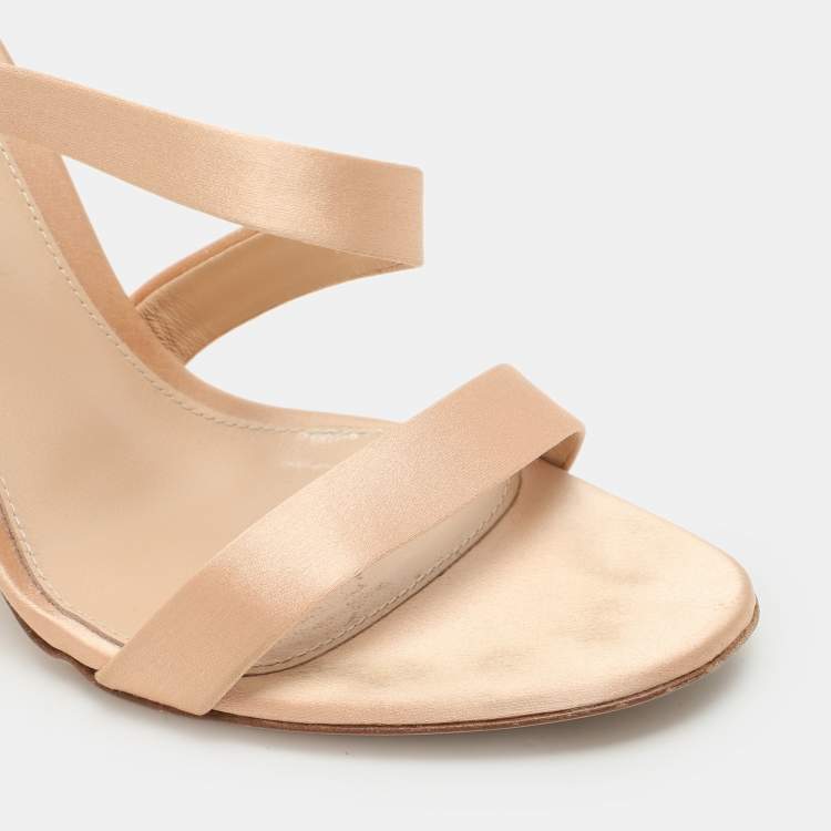 Pre Owned Gianvito Rossi Beige Satin Opera Twirl Ankle Wrap Sandals Size 38.5