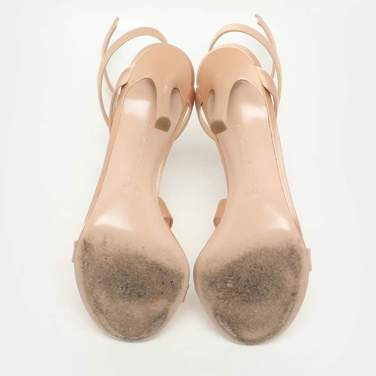 Pre Owned Gianvito Rossi Beige Satin Opera Twirl Ankle Wrap Sandals Size 38.5