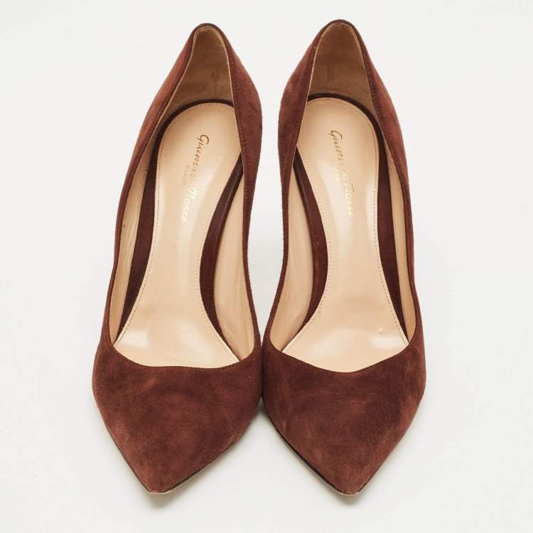 Pre Owned Gianvito Rossi Dark Brown Suede Gianvito 105 Pointed Toe Pumps Size 41