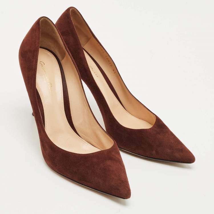 Pre Owned Gianvito Rossi Dark Brown Suede Gianvito 105 Pointed Toe Pumps Size 41