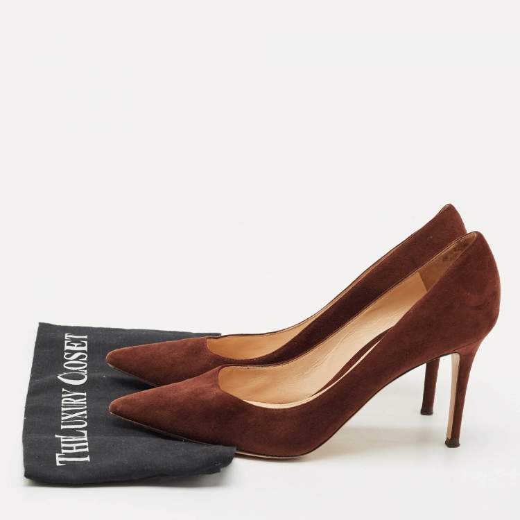 Pre Owned Gianvito Rossi Dark Brown Suede Gianvito 105 Pointed Toe Pumps Size 41