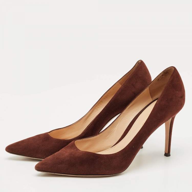 Pre Owned Gianvito Rossi Dark Brown Suede Gianvito 105 Pointed Toe Pumps Size 41