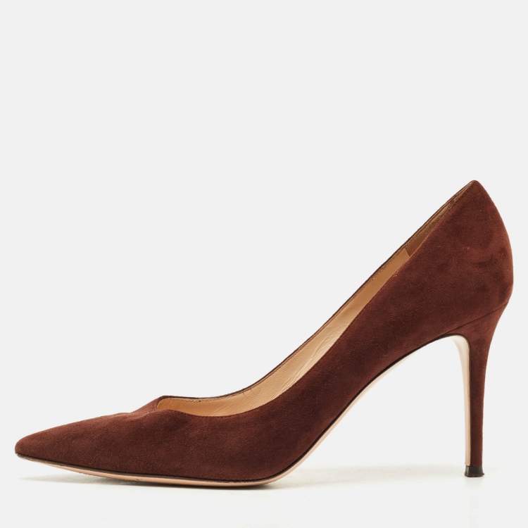 Pre Owned Gianvito Rossi Dark Brown Suede Gianvito 105 Pointed Toe Pumps Size 41
