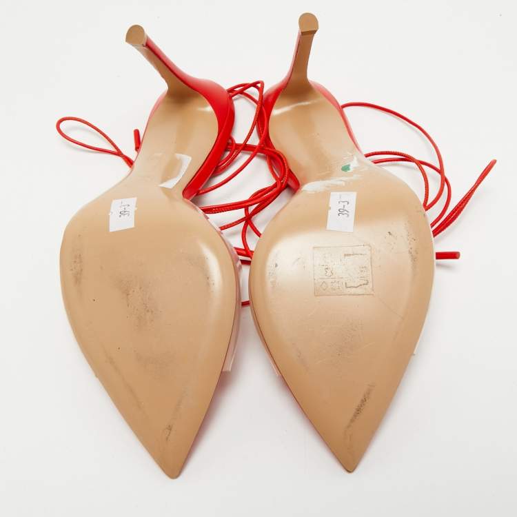 Pre Owned Gianvito Rossi Red/Transparent Leather and PVC Skye Ankle Tie Sandals Size 39.5