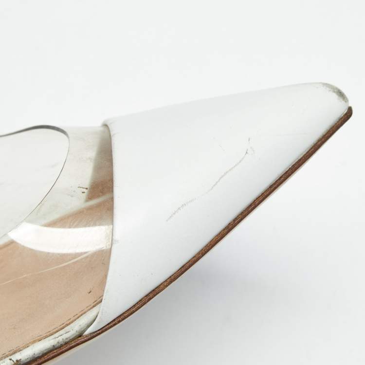 Pre Owned Gianvito Rossi White/Transparent  Leather and PVC Plexi Pumps Size 39