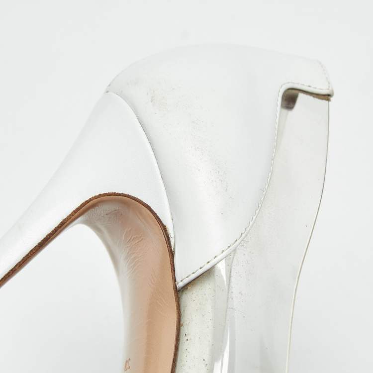 Pre Owned Gianvito Rossi White/Transparent  Leather and PVC Plexi Pumps Size 39