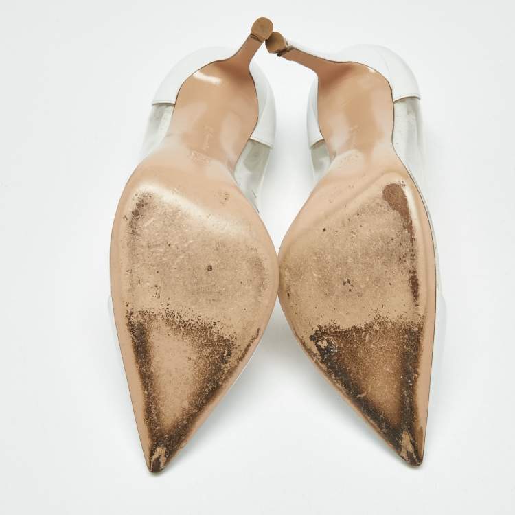 Pre Owned Gianvito Rossi White/Transparent  Leather and PVC Plexi Pumps Size 39