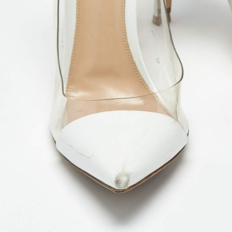 Pre Owned Gianvito Rossi White/Transparent  Leather and PVC Plexi Pumps Size 39
