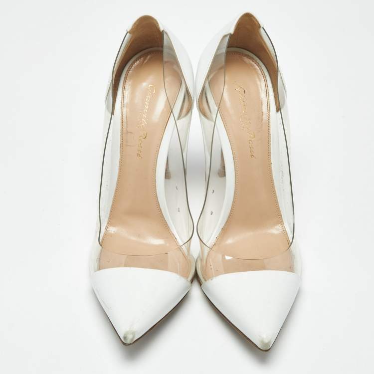 Pre Owned Gianvito Rossi White/Transparent  Leather and PVC Plexi Pumps Size 39