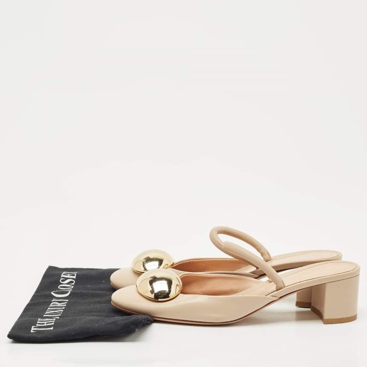 Pre Owned Gianvito Rossi Beige Leather Sphera Block Heel Pumps Size 40